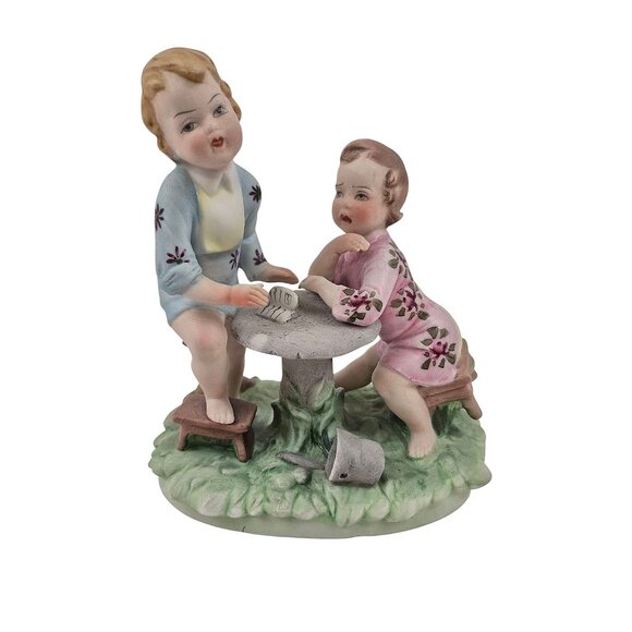 Vintage Works of Art Porcelain Figurine Two Children Playing Table Mario Benni - Picture 7 of 10